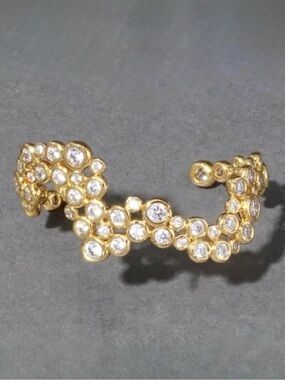 NEW Alexis Bittar Asterales Cubic Zirconia Wave Cuff Bracelet Gold Clear CZ SB11